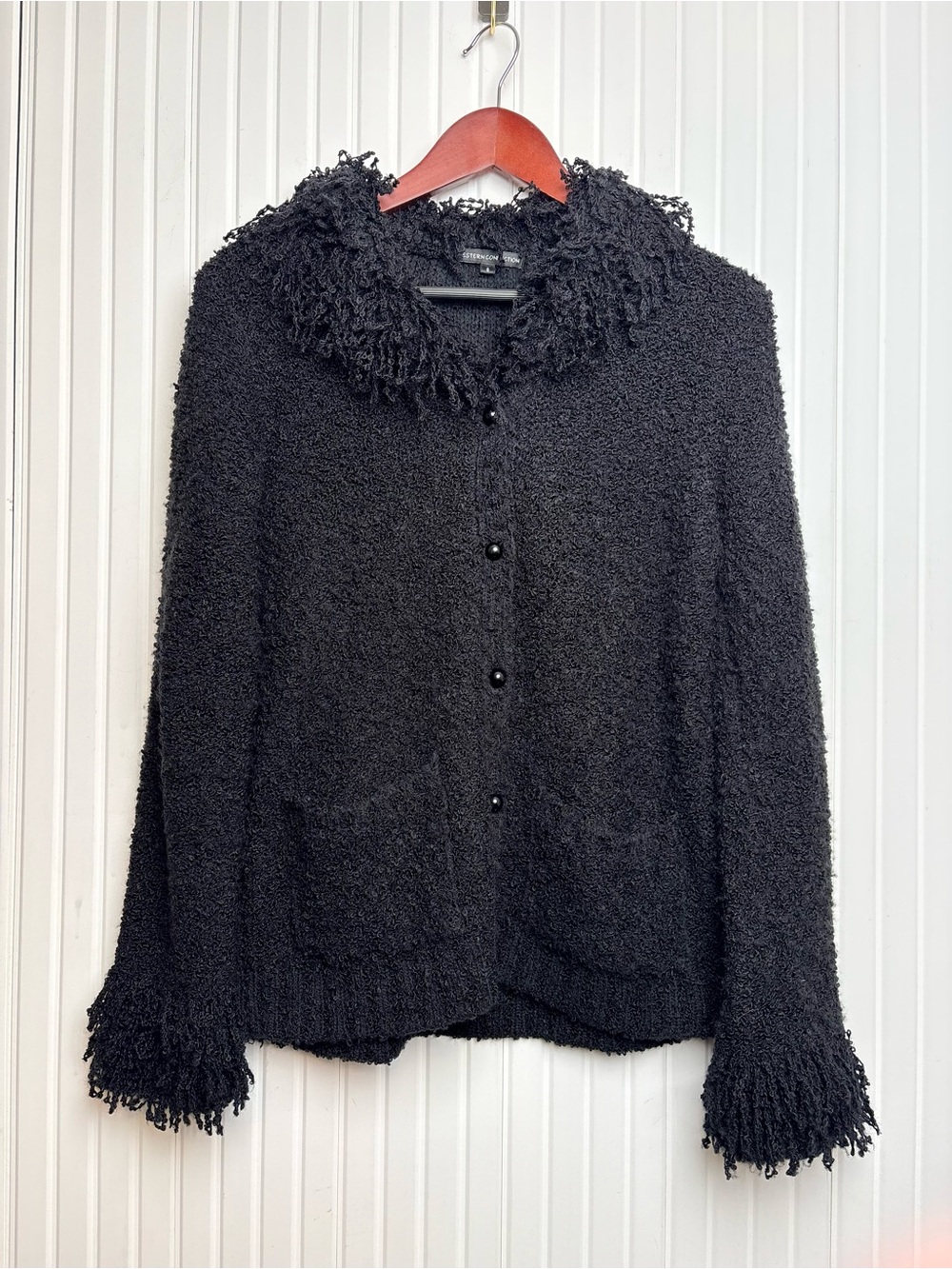 Women’s Sweater Cardigan Black Fringe Hem Collar Black Penny Lane Y2K Rock Goth